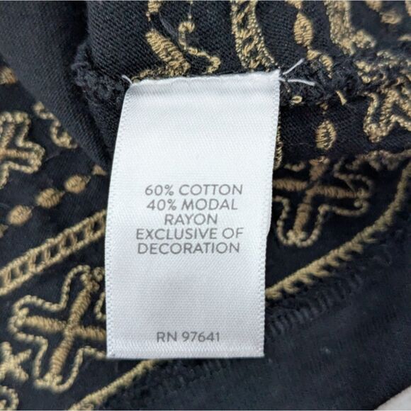 J.Jill Cotton Modal Black Shift Dress 3/4 Bell Sleeve Embroidery Boho Tassels M - Picture 9 of 10